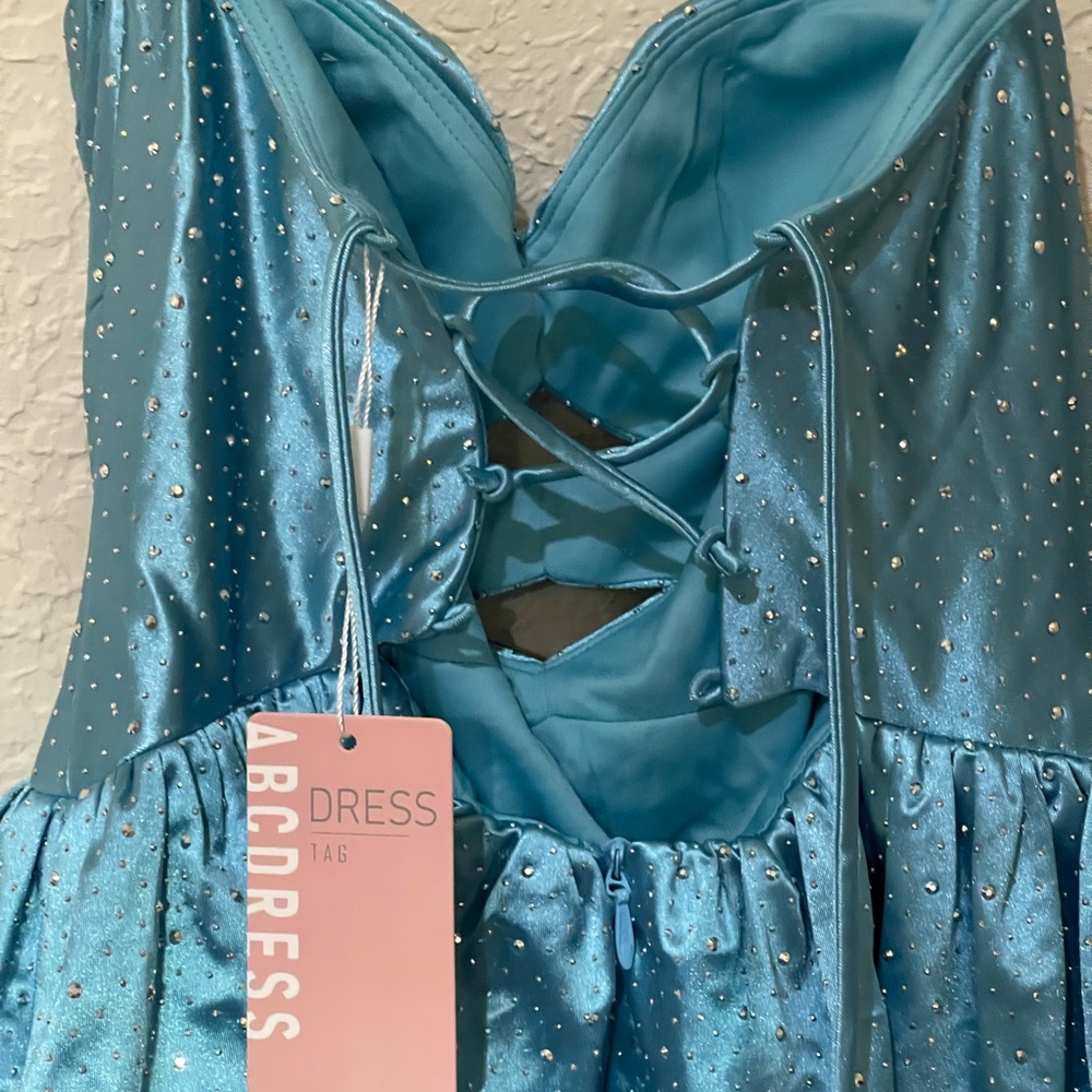 Chic Blue Ruffled PROM Mini Dress - Picture 4 of 7